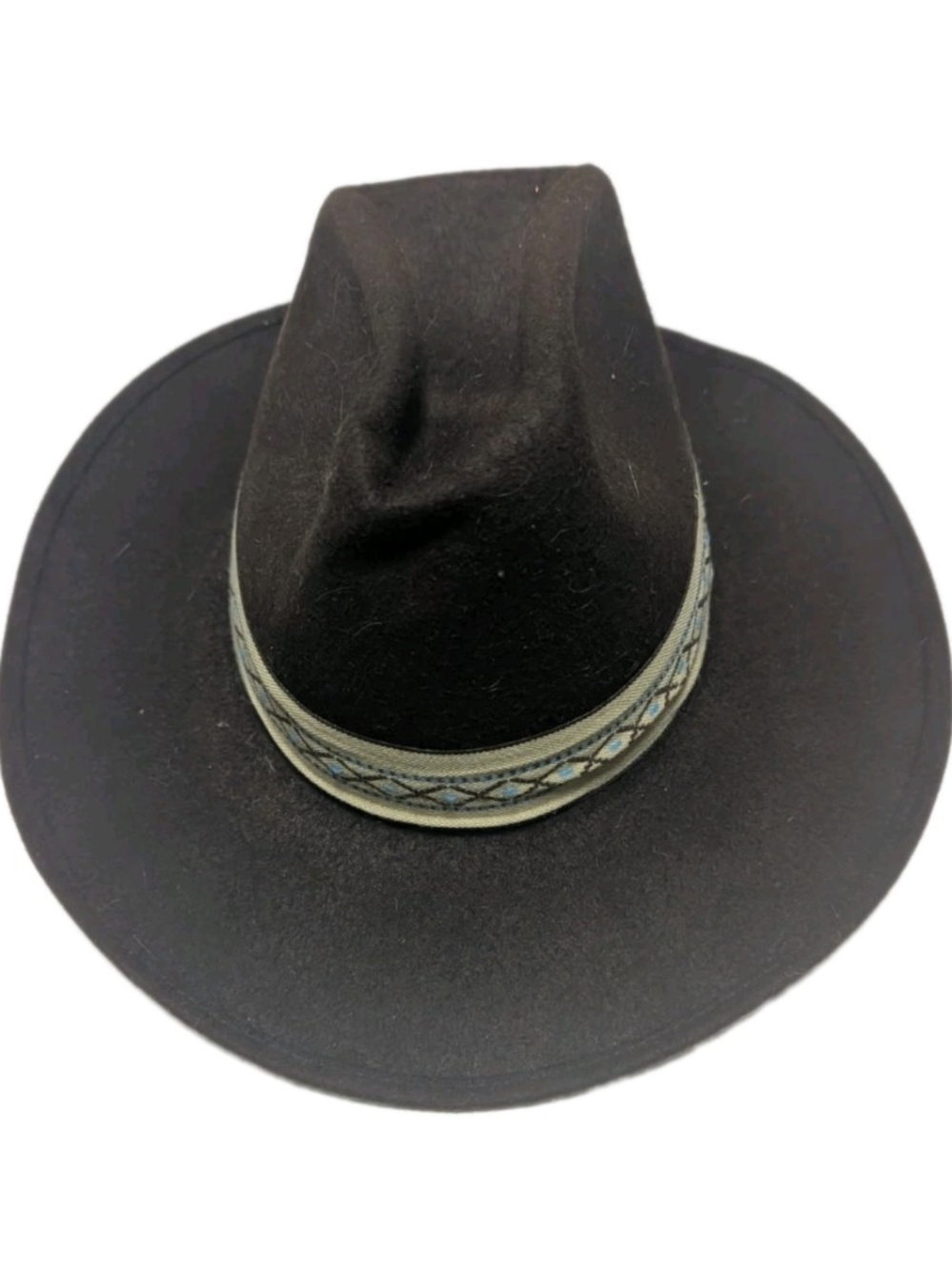 Men's Black Felt Fedora with Patterned Band